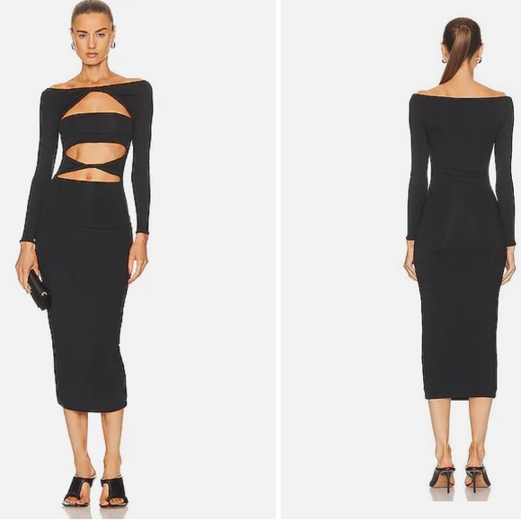 SER.O.YA Dresses & Skirts - SER.O.YA Women Lotus Midi Dress Size L Black Cutout Twist Jersey Long Sleeve